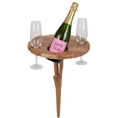 MR. DEKO ® Poole bekerhouder van teakhout, opbergtafel met houder voor 1 fles en 2 glazen, ronde teaktafel Ø 30 x 63 cm (diameter x hoogte) outdoor accessoires voor balkon MR. DEKO ® Poole bekerhouder van teakhout, opbergtafel met houder voor 1 fles en 2 glazen, ronde teaktafel Ø 30 x 63 cm (diameter x hoogte) outdoor accessoires voor balkon