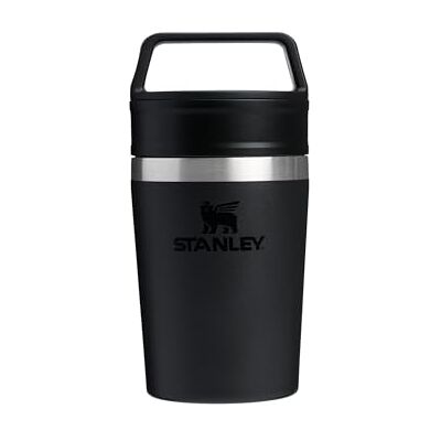 Stanley 1913 Cafe To-Go Travel Mok, 0,23 l, zwart 3 uur warm, 4 uur koud, waterdicht en compact, koffiethermos met handvat, vaatwasmachinebestendig Stanley 1913 Cafe To-Go Travel Mok, 0,23 l, zwart 3 uur warm, 4 uur koud, waterdicht en compact, koffiethermos met handvat, vaatwasmachinebestendig