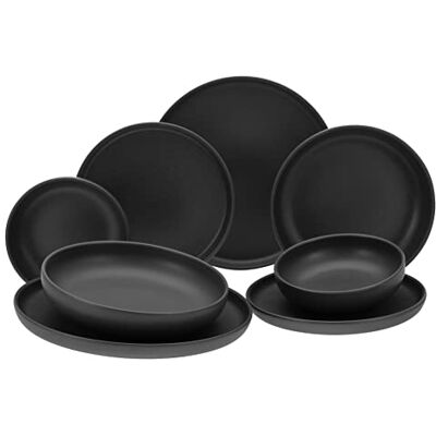 Creatable , 10524 Serie Uno Black 8-delig tafelservies voor 2 personen van aardewerk, vaatwasser- en magnetronbestendig, gemaakt in Europa Creatable , 10524 Serie Uno Black 8-delig tafelservies voor 2 personen van aardewerk, vaatwasser- en magnetronbestendig, gemaakt in Europa