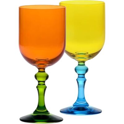 Krosno Kleurrijke glazen voor rode en witte wijn, mocktails en water 2 x 300 ml Bubble collectie oranje en geel loodvrij kristal handbeschilderd Krosno Kleurrijke glazen voor rode en witte wijn, mocktails en water 2 x 300 ml Bubble collectie oranje en geel loodvrij kristal handbeschilderd