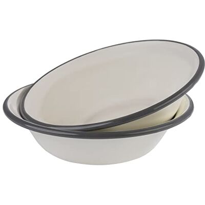APS 2 stuks 98669 geëmailleerde plaatstalen kommen crèmewit met grijze rand Ø 16,5 cm APS 2 stuks 98669 geëmailleerde plaatstalen kommen crèmewit met grijze rand Ø 16,5 cm