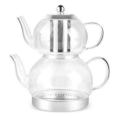 KARACA Pandora Theepot van borosilicaatglas voor Turkse thee met theezeefje, theepot (2 l) en theepot met deksel en afneembaar filter (1 l) KARACA Pandora Theepot van borosilicaatglas voor Turkse thee met theezeefje, theepot (2 l) en theepot met deksel en afneembaar filter (1 l)
