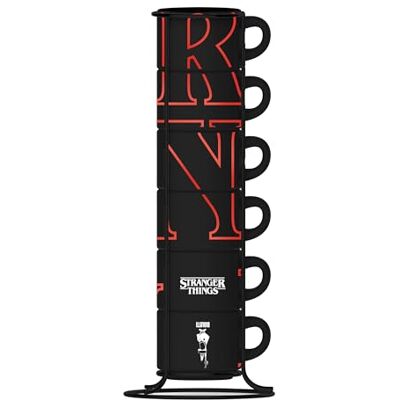 Bialetti Stranger Things stapelbare mokken, thermo-gevoelig, verandert van kleur met warmte, vaatwasmachinebestendig, elk 80 ml, zwart, 6 stuks Bialetti Stranger Things stapelbare mokken, thermo-gevoelig, verandert van kleur met warmte, vaatwasmachinebestendig, elk 80 ml, zwart, 6 stuks