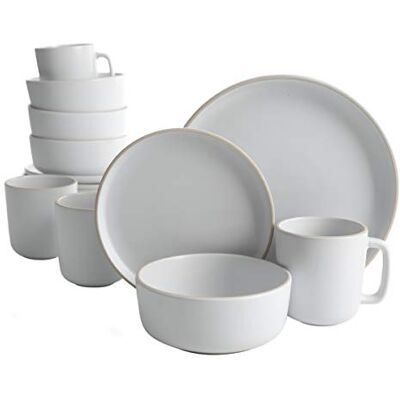 Gibson Zuma 16-delig tafelservies van keramiek met borden, kommen en kopjes, mat wit Gibson Zuma 16-delig tafelservies van keramiek met borden, kommen en kopjes, mat wit