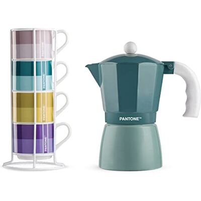 Egan Impil Set van 4 koffiekopjes met Metalrack Pantone Linear + Mokka Blue 6 kopjes Egan Impil Set van 4 koffiekopjes met Metalrack Pantone Linear + Mokka Blue 6 kopjes