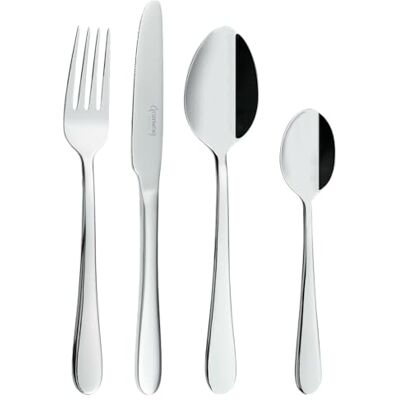 Grunwerg Windsor 24-delige gespiegelde bestekset, roestvrij staal 18/10, 6 x tafelmessen, tafelvorken, dessertlepels, theelepels Grunwerg Windsor 24-delige gespiegelde bestekset, roestvrij staal 18/10, 6 x tafelmessen, tafelvorken, dessertlepels, theelepels