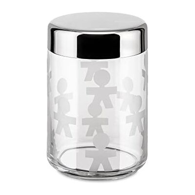 Alessi Akk37 Girotondo luchtdichte keukenbox van glas met glanzend stalen deksel, 100 cl, wit Alessi Akk37 Girotondo luchtdichte keukenbox van glas met glanzend stalen deksel, 100 cl, wit