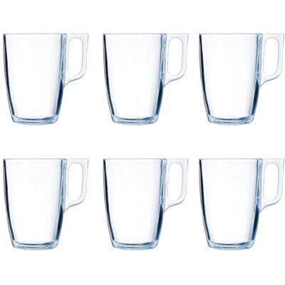 Luminarc Set van 6 glazen koffiekopjes voor ontbijt 40 cl, zwart Luminarc Set van 6 glazen koffiekopjes voor ontbijt 40 cl, zwart