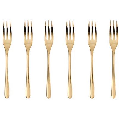 Sambonet Set met 6 zachte vorken van roestvrij staal, dessertvorken, PVD-afwerking, vaatwasmachinebestendig, goudkleurig Sambonet Set met 6 zachte vorken van roestvrij staal, dessertvorken, PVD-afwerking, vaatwasmachinebestendig, goudkleurig