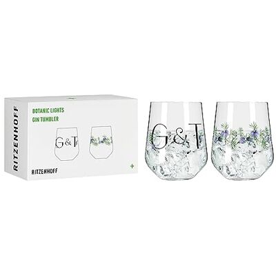 RITZENHOFF Botanic Lights 3891001 set van 2 gin glazen 700 ml 2 glazen met motief en opschrift Made in Germany zwart, paars, groen RITZENHOFF Botanic Lights 3891001 set van 2 gin glazen 700 ml 2 glazen met motief en opschrift Made in Germany zwart, paars, groen