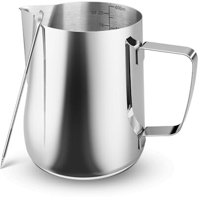 Kolamom Melkkan 600 ml roestvrij staal maatbeker barista accessoire voor cappuccino, espresso, latte art, koffieliefhebbers, zilver Kolamom Melkkan 600 ml roestvrij staal maatbeker barista accessoire voor cappuccino, espresso, latte art, koffieliefhebbers, zilver
