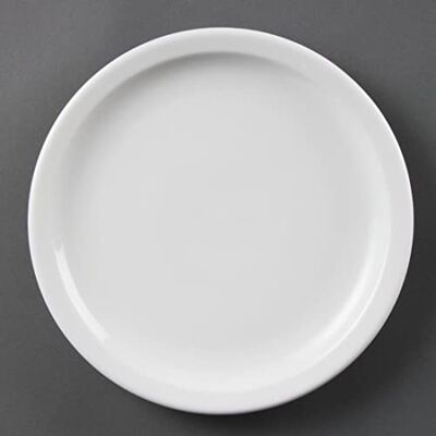 Olympia Whiteware bord met smalle rand 23 cm (12 stuks), wit, super verglaasd porselein, kleine platte borden, ovenbestendig, magnetronbestendig, BS4034, CB489 gecertificeerd Olympia Whiteware bord met smalle rand 23 cm (12 stuks), wit, super verglaasd porselein, kleine platte borden, ovenbestendig, magnetronbestendig, BS4034, CB489 gecertificeerd