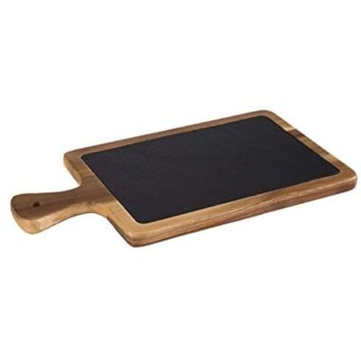 APS 2-delige serveerplank 26 x 18 cm, rustieke houten plank, snijplank van acaciahout, houten plank met dienblad van natuurlijke leisteen APS 2-delige serveerplank 26 x 18 cm, rustieke houten plank, snijplank van acaciahout, houten plank met dienblad van natuurlijke leisteen