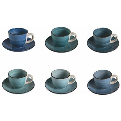 Tivoli Baita Acqua 6 koffiekopjes 90 ml met schotel van aardewerk Tivoli Baita Acqua 6 koffiekopjes 90 ml met schotel van aardewerk