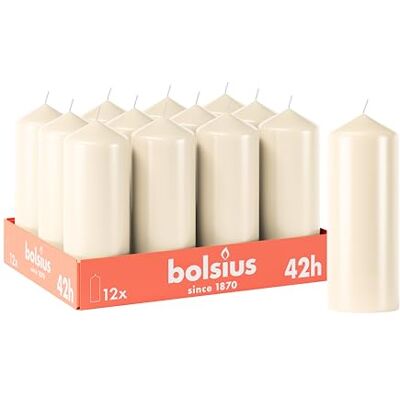 BOLSIUS Set van 12 gladde stompkaarsen, ivoor, 15 x 6 cm, huishoudelijke decoratieve kaarsen, brandduur 42 uur, geurvrij, bevat natuurlijke plantaardige was, zonder olie BOLSIUS Set van 12 gladde stompkaarsen, ivoor, 15 x 6 cm, huishoudelijke decoratieve kaarsen, brandduur 42 uur, geurvrij, bevat natuurlijke plantaardige was, zonder olie