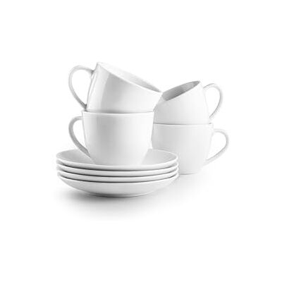 IBILI Set van 6 kopjes à 310 ml met schoteltjes Castilla Blanca, porselein IBILI Set van 6 kopjes à 310 ml met schoteltjes Castilla Blanca, porselein