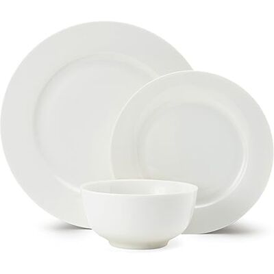 Mikasa Egret Diner Set van fijn porselein, 12-delig tafelservies wit voor 4 personen met platte borden, bijborden en kommen, geschenkverpakking Mikasa Egret Diner Set van fijn porselein, 12-delig tafelservies wit voor 4 personen met platte borden, bijborden en kommen, geschenkverpakking