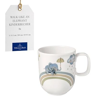 Villeroy & Boch Boho kids "Walk like an olifant" grote kinderbeker met handvat, kinderbeker, premium porseleinen beker, vaatwasmachinebestendig, magnetronbestendig Villeroy & Boch Boho kids "Walk like an olifant" grote kinderbeker met handvat, kinderbeker, premium porseleinen beker, vaatwasmachinebestendig, magnetronbestendig