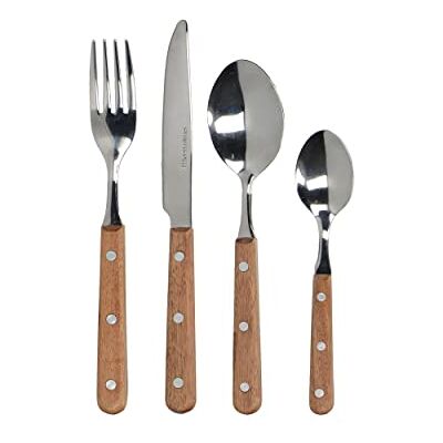 Mikasa Drift Outdoor bestekset met houten handvat en roestvrij staal, vaatwasmachinebestendig, 16-delig voor 4 personen, zilver, 20 x 25 x 5 cm Mikasa Drift Outdoor bestekset met houten handvat en roestvrij staal, vaatwasmachinebestendig, 16-delig voor 4 personen, zilver, 20 x 25 x 5 cm