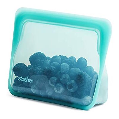 Stasher Herbruikbare siliconen zakken voor het bewaren van levensmiddelen, Stand Up Mini Bag, Aqua, warmte, vaatwasser en vriezer, draagbare lunchtas, lekvrij, BPA-vrij, 828 ml Stasher Herbruikbare siliconen zakken voor het bewaren van levensmiddelen, Stand Up Mini Bag, Aqua, warmte, vaatwasser en vriezer, draagbare lunchtas, lekvrij, BPA-vrij, 828 ml