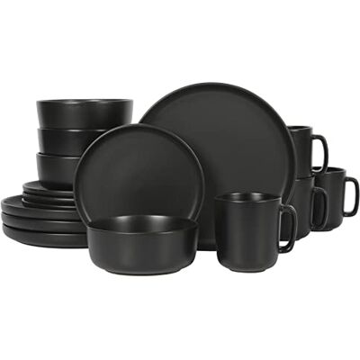 Gibson Zuma 16-delig tafelservies van keramiek met borden, kommen en kopjes, mat zwart Gibson Zuma 16-delig tafelservies van keramiek met borden, kommen en kopjes, mat zwart