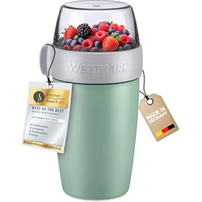 Westmark Mueslipot om mee te nemen 700 ml, twee waterdichte vakken Voor muesli, yoghurt, pap, soep, magnetronbasis, invriesbaar, vaatwasmachinebestendig, BPA-vrij, groen, 5285226M Westmark Mueslipot om mee te nemen 700 ml, twee waterdichte vakken Voor muesli, yoghurt, pap, soep, magnetronbasis, invriesbaar, vaatwasmachinebestendig, BPA-vrij, groen, 5285226M