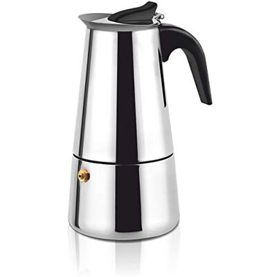 HAEGER SS Moka Pot 6 Italiaans koffiezetapparaat INOX, geschikt voor alle verwarmingselementen, veiligheidsventiel, bediening van warmte-isolatie in zwart HAEGER SS Moka Pot 6 Italiaans koffiezetapparaat INOX, geschikt voor alle verwarmingselementen, veiligheidsventiel, bediening van warmte-isolatie in zwart