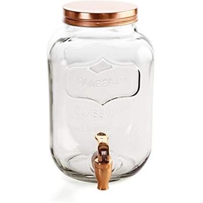 Quid Habitat drankdispenser van glas en koper, met kraan en reliëf, 3 l, 3 l, koperkleurig Quid Habitat drankdispenser van glas en koper, met kraan en reliëf, 3 l, 3 l, koperkleurig