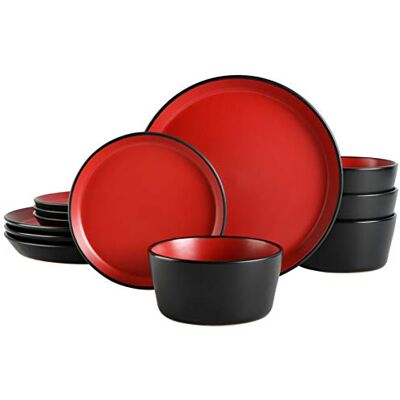 Gibson Sofia Tafelservies Coupe voor 4 personen (12-delig), mat rood Gibson Sofia Tafelservies Coupe voor 4 personen (12-delig), mat rood