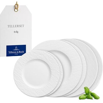 Villeroy & Boch Manufacture bordenset, 6 p, serviesset voor 2 personen, premium porselein, wit Villeroy & Boch Manufacture bordenset, 6 p, serviesset voor 2 personen, premium porselein, wit