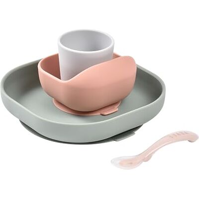 Béaba , Siliconen serviesset voor baby's, met zuignap, antislip, 4-delig, bord + kom + glas + lepel, siliconen, gezond en duurzaam, vaatwasmachinebestendig, magnetron, eucalyptus Béaba , Siliconen serviesset voor baby's, met zuignap, antislip, 4-delig, bord + kom + glas + lepel, siliconen, gezond en duurzaam, vaatwasmachinebestendig, magnetron, eucalyptus