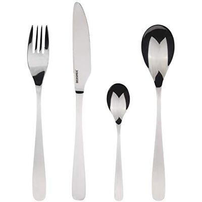 Bergner Lisboa 16-delige bestekset met 4 messen, 4 vorken, 4 lepels en 4 theelepels, roestvrij staal 18/10, avant-garde en modern design, vaatwasmachinebestendig, gepolijst oppervlak Bergner Lisboa 16-delige bestekset met 4 messen, 4 vorken, 4 lepels en 4 theelepels, roestvrij staal 18/10, avant-garde en modern design, vaatwasmachinebestendig, gepolijst oppervlak