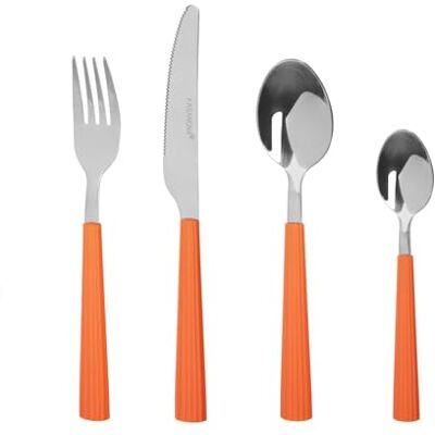 KASANOVA 16-delige bestekset van staal, oranje strepen, handvat KASANOVA 16-delige bestekset van staal, oranje strepen, handvat