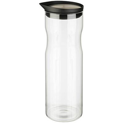 APS Glazen karaf, deksel van mat roestvrij staal, karaf met deksel, waterkaraf, glazen karaf met schenktuit voor druppelvrij gieten, hoogte 25 cm, volume 1 liter APS Glazen karaf, deksel van mat roestvrij staal, karaf met deksel, waterkaraf, glazen karaf met schenktuit voor druppelvrij gieten, hoogte 25 cm, volume 1 liter