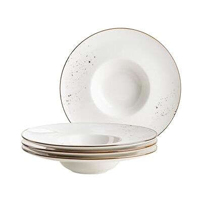 MÄSER Serie Pintar Set van 4 hoogwaardige gourmetborden Diameter 26 cm Brede rand Met helder glazuur Visuele bruine spikkels en dunne rand in vintage look Porselein MÄSER Serie Pintar Set van 4 hoogwaardige gourmetborden Diameter 26 cm Brede rand Met helder glazuur Visuele bruine spikkels en dunne rand in vintage look Porselein