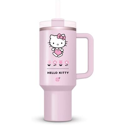 Pyramid Tumbler Hello Kitty Thermosbeker met rietje en handvat 1,2 l warme en koude thermoskan Pyramid Tumbler Hello Kitty Thermosbeker met rietje en handvat 1,2 l warme en koude thermoskan