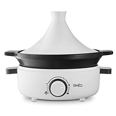 Simeo Siméo Tajine Elektrische keramische schaal, 1,8 l, 4-voudig regelbare thermostaat, langzaam en zacht koken, conisch deksel, elegant design, wit Simeo Siméo Tajine Elektrische keramische schaal, 1,8 l, 4-voudig regelbare thermostaat, langzaam en zacht koken, conisch deksel, elegant design, wit