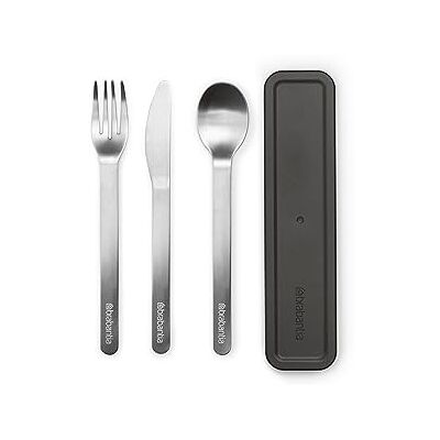 Brabantia Make & Take bestekset, met etui, donkergrijs, 3-delig Contient 1 Couteau, 1 Cuillière et 1 Fouchette en acier inoxydable, Kit de voyage, Compatible Lave Vaisselle, Design compact Brabantia Make & Take bestekset, met etui, donkergrijs, 3-delig Contient 1 Couteau, 1 Cuillière et 1 Fouchette en acier inoxydable, Kit de voyage, Compatible Lave Vaisselle, Design compact