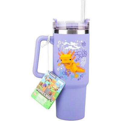Paladone Minecraft Axolotl paarse geïsoleerde beker en rietje 900 ml Officieel gelicentieerde reisbeker en handvat voor ijsthee of koffie, speelgoederen Paladone Minecraft Axolotl paarse geïsoleerde beker en rietje 900 ml Officieel gelicentieerde reisbeker en handvat voor ijsthee of koffie, speelgoederen