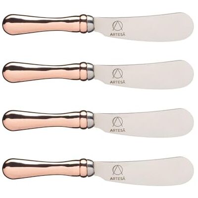 Artesa Artesà Botermessenset met roségouden mouwen, set van 4, messen voor kaas, crackers, boter, ideaal cadeau voor diner, roestvrij staal, 12 cm, meerkleurig Artesa Artesà Botermessenset met roségouden mouwen, set van 4, messen voor kaas, crackers, boter, ideaal cadeau voor diner, roestvrij staal, 12 cm, meerkleurig
