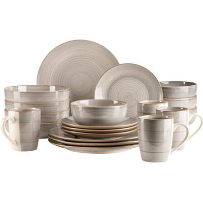 MÄSER , Valmera Vintage servies van aardewerk voor 4 personen, lichtgrijs MÄSER , Valmera Vintage servies van aardewerk voor 4 personen, lichtgrijs