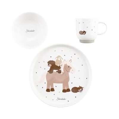 Sterntaler Porseleinen tafelservies Boerderijmotief Met antislip en afneembare siliconen basis Baby- en kinderservies Met bord, kom van 400 ml en beker van 200 ml Wit Sterntaler Porseleinen tafelservies Boerderijmotief Met antislip en afneembare siliconen basis Baby- en kinderservies Met bord, kom van 400 ml en beker van 200 ml Wit
