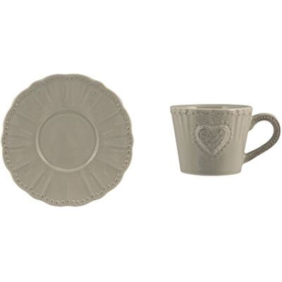 H&H 6 koffiekopjes met schotel van aardewerk Celine-Grig 100 H&H 6 koffiekopjes met schotel van aardewerk Celine-Grig 100