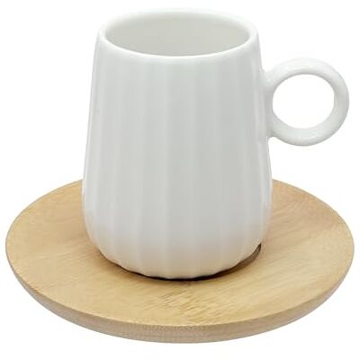LA PORCELLANA BIANCA Intavola Lignes Set café 6 pièces avec soucoupe 90 ml, porcelaine et bois LA PORCELLANA BIANCA Intavola Lignes Set café 6 pièces avec soucoupe 90 ml, porcelaine et bois