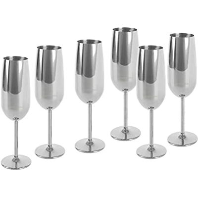 ECHTWERK Set van 6 mousserende wijn- en champagneglazen van roestvrij staal, zilveren editie, 250 ml, 22,5 x 6,3 cm, 22,5 x 6,3 cm ECHTWERK Set van 6 mousserende wijn- en champagneglazen van roestvrij staal, zilveren editie, 250 ml, 22,5 x 6,3 cm, 22,5 x 6,3 cm