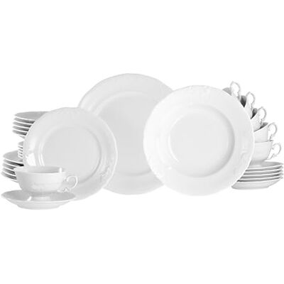 Creatable , 24624 Frederike Weiss 30-delig combiservies voor 6 personen, porselein, vaatwasser- en magnetronbestendig, gemaakt in Europa Creatable , 24624 Frederike Weiss 30-delig combiservies voor 6 personen, porselein, vaatwasser- en magnetronbestendig, gemaakt in Europa