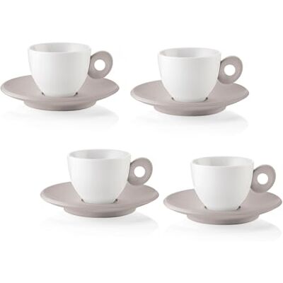 Guzzini EVERYDAY Set van 4 koffiekopjes met schoteltjes duifgrijs 081701158 Guzzini EVERYDAY Set van 4 koffiekopjes met schoteltjes duifgrijs 081701158