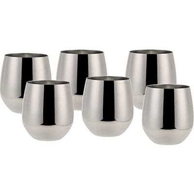 ECHTWERK Set van 6 roestvrijstalen wijn- en waterglazen, zilveren editie, 500 ml, 10 x 9,5 cm, 10 x 9,5 cm ECHTWERK Set van 6 roestvrijstalen wijn- en waterglazen, zilveren editie, 500 ml, 10 x 9,5 cm, 10 x 9,5 cm