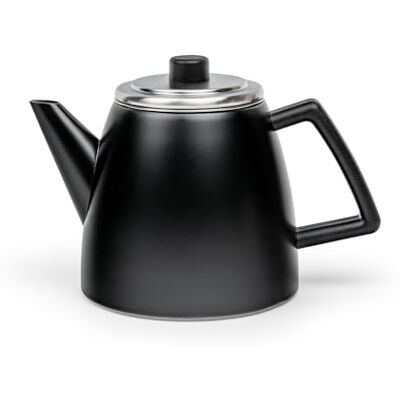 Bredemeijer Kleine zwarte theepot van 1,1 liter van roestvrij staal, dubbelwandige theepot van roestvrij staal met theezeef, voor langdurig en warm theegenot Bredemeijer Kleine zwarte theepot van 1,1 liter van roestvrij staal, dubbelwandige theepot van roestvrij staal met theezeef, voor langdurig en warm theegenot