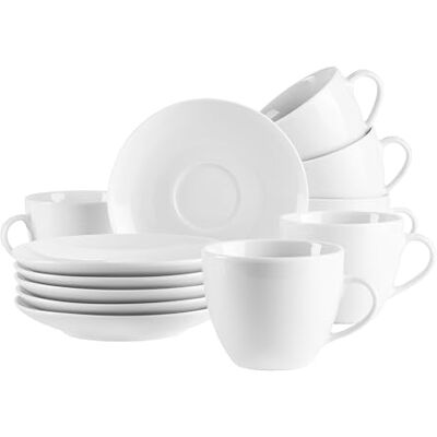MÄSER , Barca serie koffiekopjes voor 6 personen, koffiekopjes van wit porselein, eenvoudig, elegant, tijdloos, porselein, wit MÄSER , Barca serie koffiekopjes voor 6 personen, koffiekopjes van wit porselein, eenvoudig, elegant, tijdloos, porselein, wit